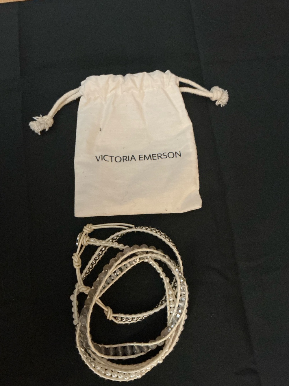 Victoria Emerson Cream and Silver Layered Wrap Bracelet In Gift Bag